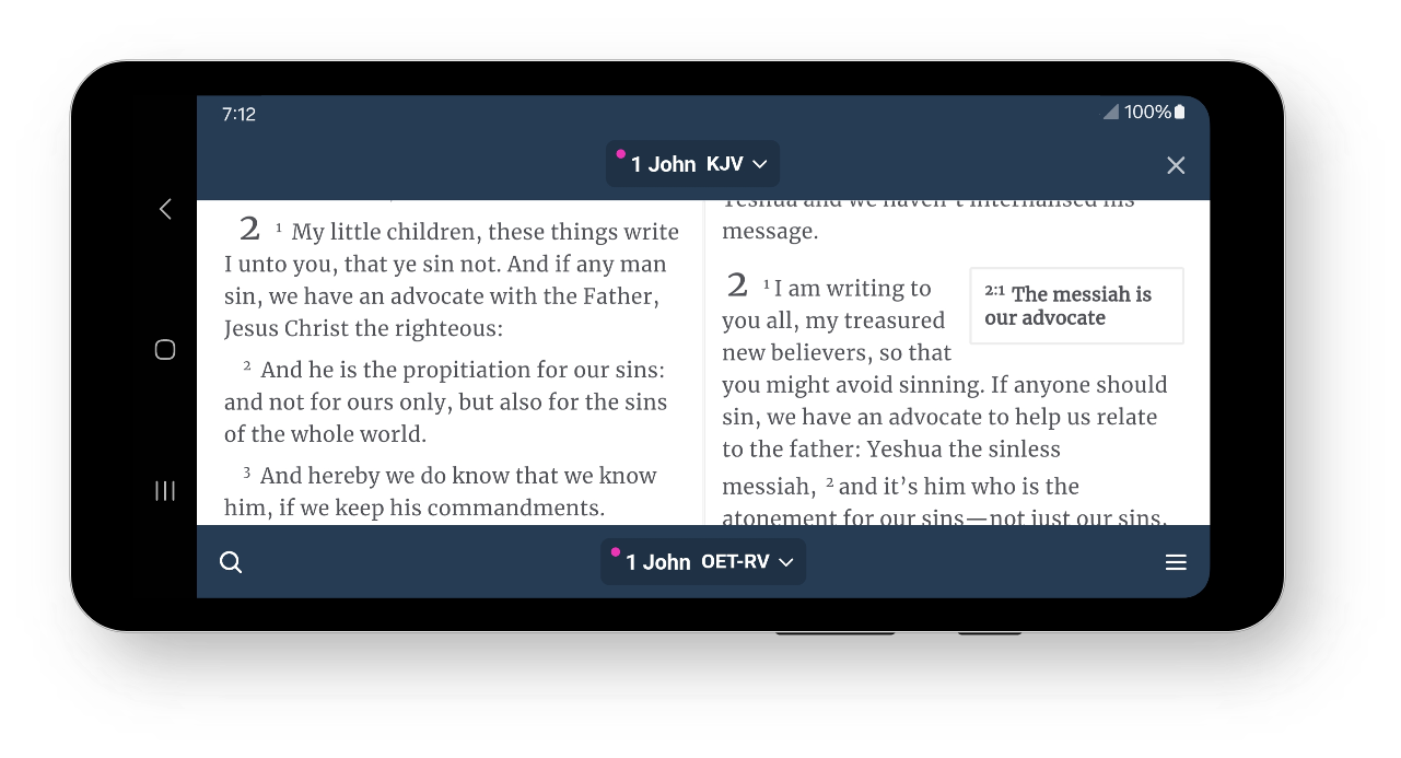 Screenshot of the Bibleside app