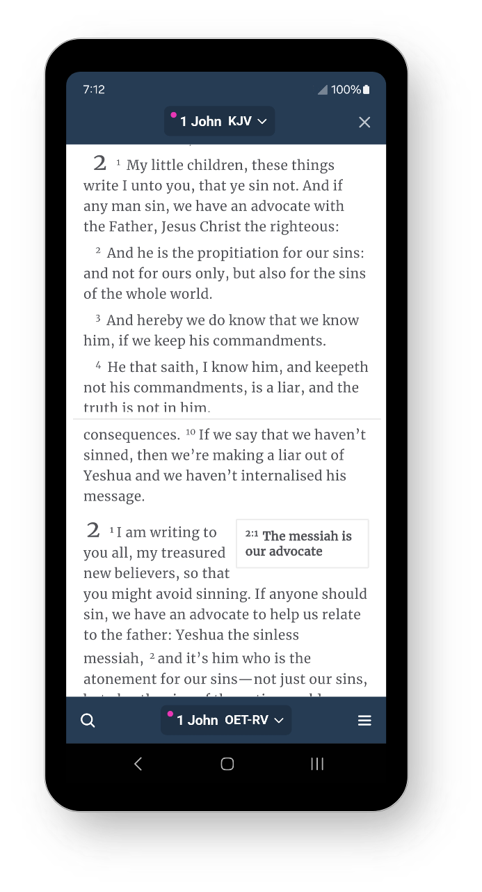 Screenshot of the Bibleside app